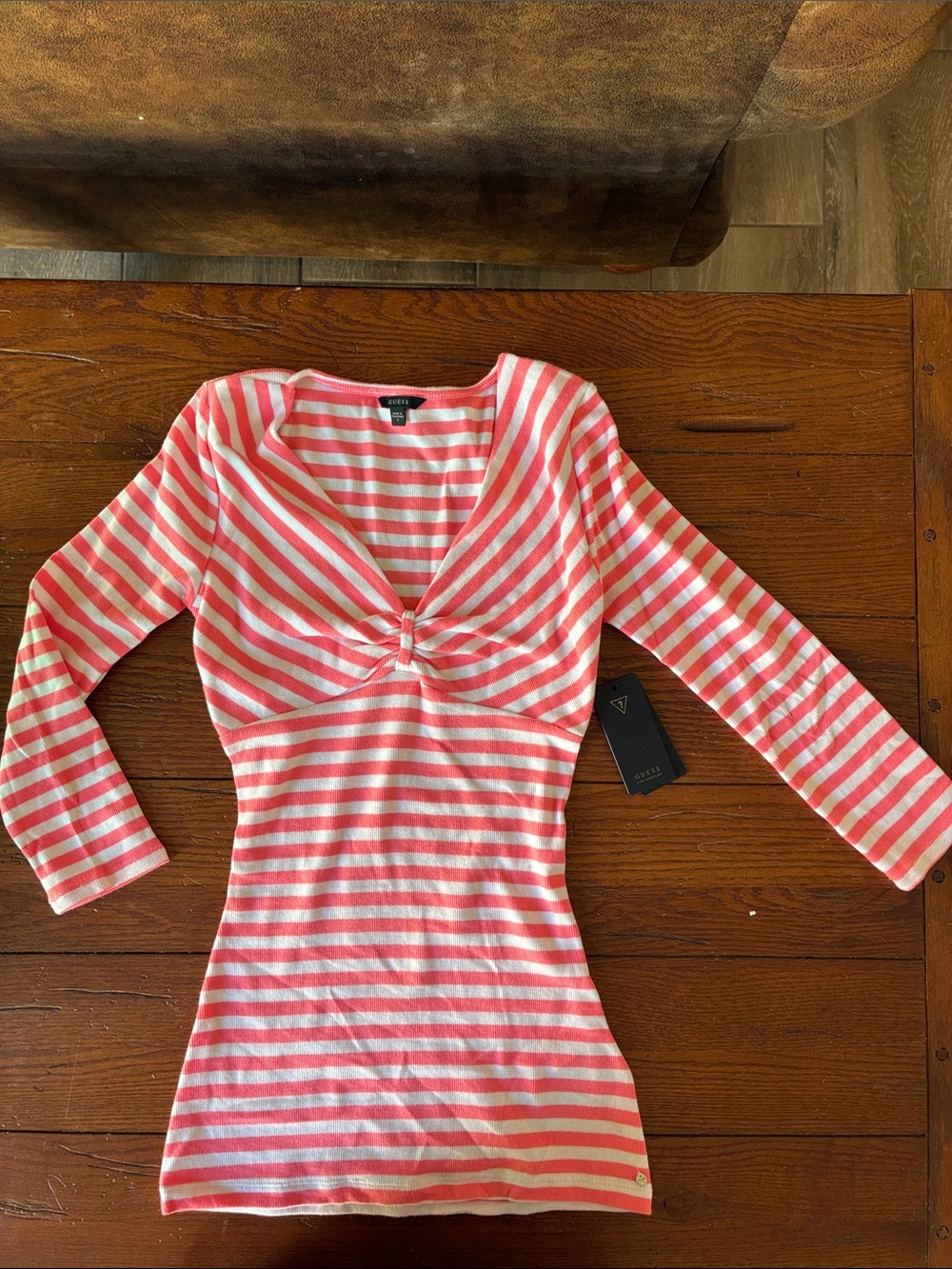 Guess Pink and White Striped Twist-Front Women's Top